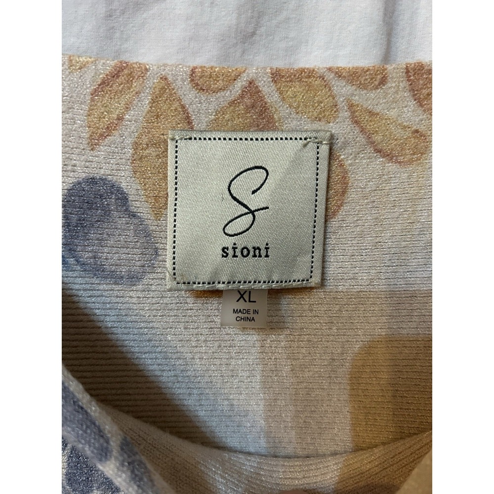 Sioni Sweater Womans XL Floral Print Tunic Light Tan Blue Gold - Picture 4 of 9